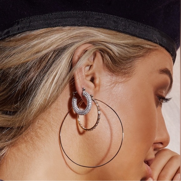 Baby Amalfi Pave Crystal Silver Hoops Earrings - Picture 11 of 12